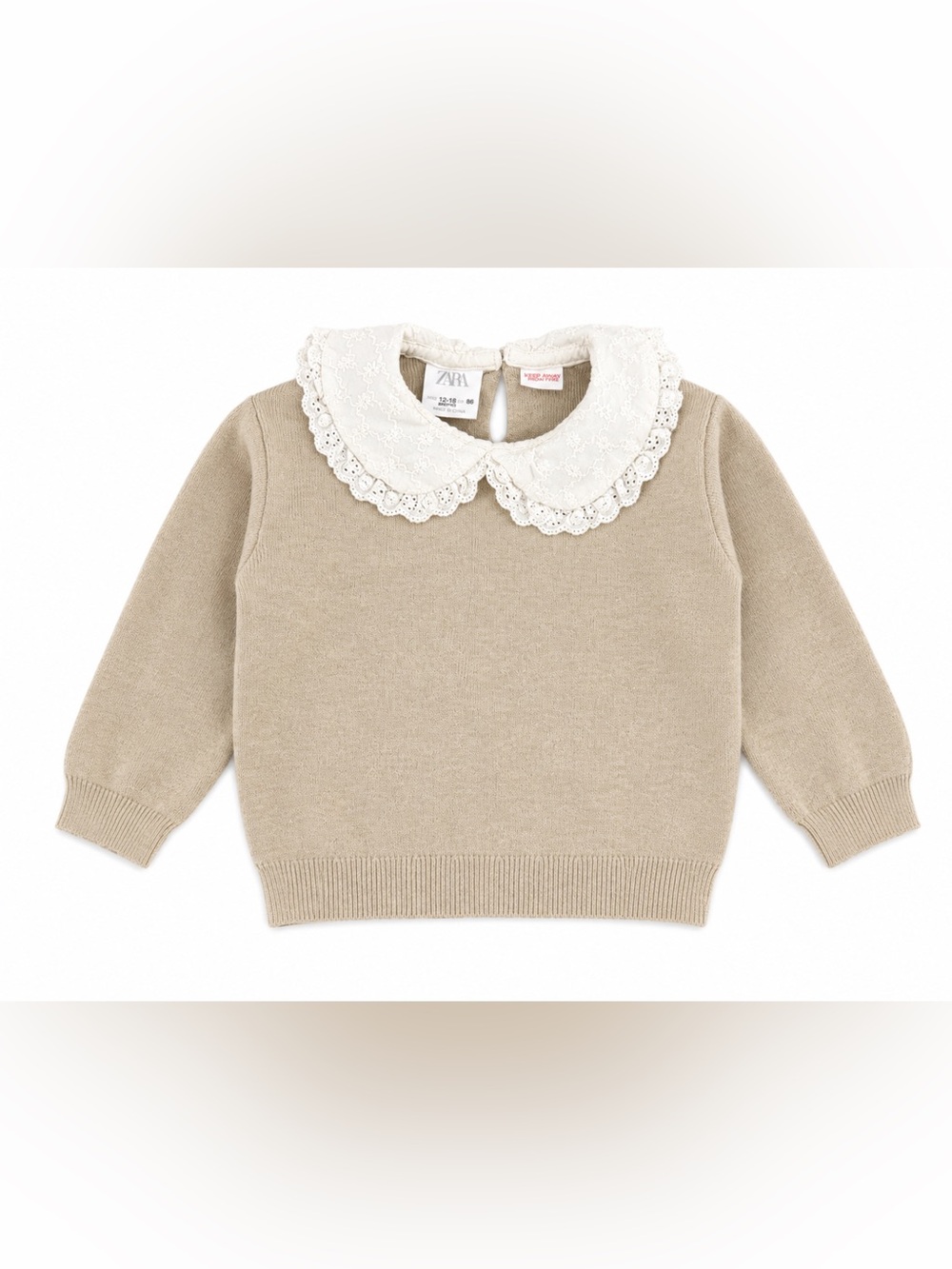 Zara Baby Knit Sweater 12-18M Lace Collar Cottagecore Coquette